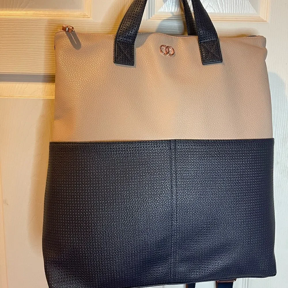 Caboodle Navy blue and beige computer backpack with rose gold hardwares